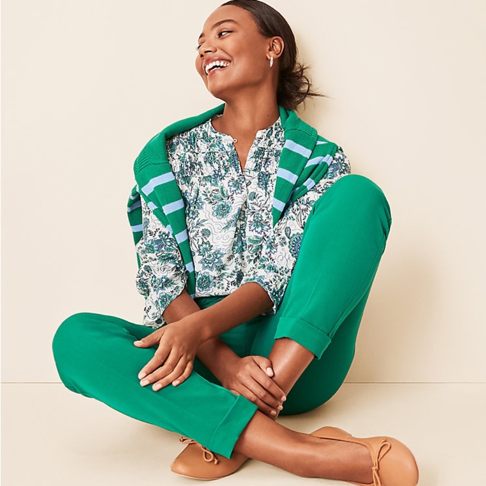 Loft Devin Tie Waist Slim Pants in Lush Meadow - NWT